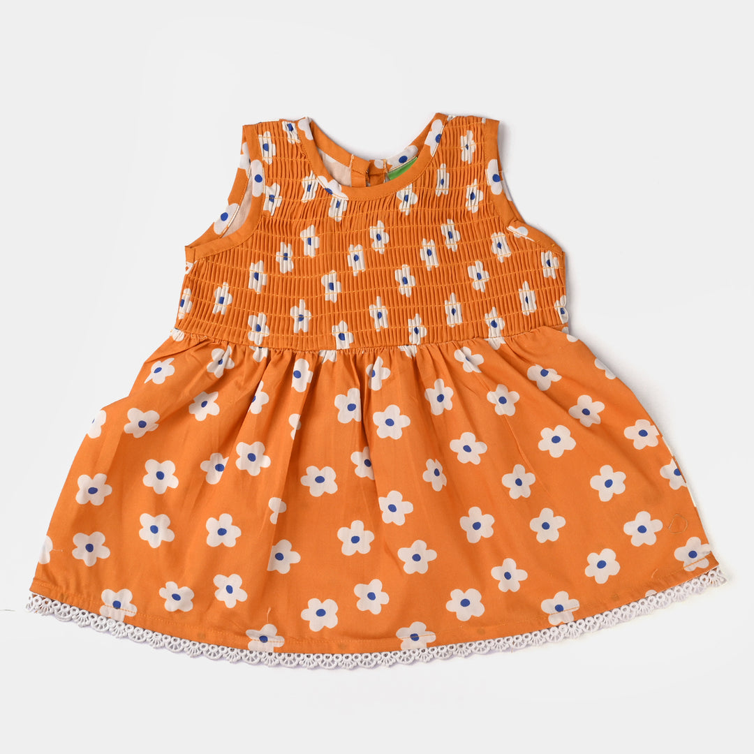 Infant Girls Cotton Poplin Casual Frock Kids Flora-Mustard