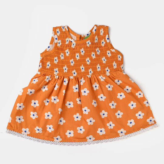 Infant Girls Cotton Poplin Casual Frock Kids Flora-Mustard