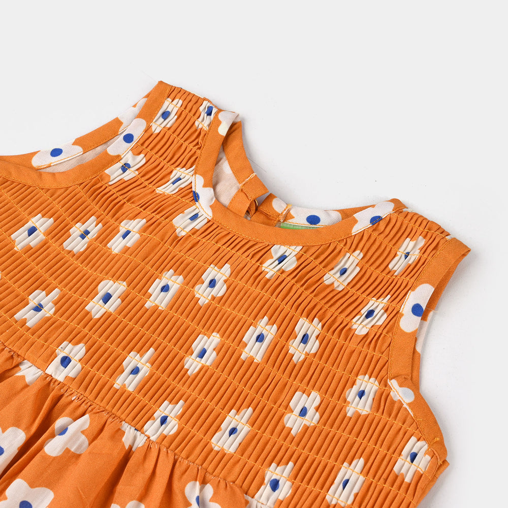 Infant Girls Cotton Poplin Casual Frock Kids Flora-Mustard