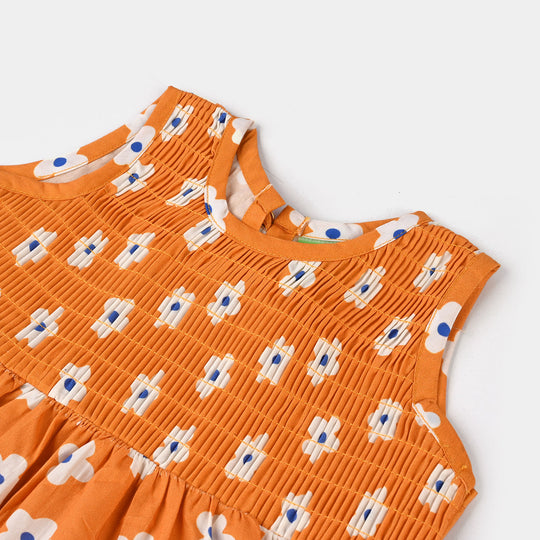 Infant Girls Cotton Poplin Casual Frock Kids Flora-Mustard