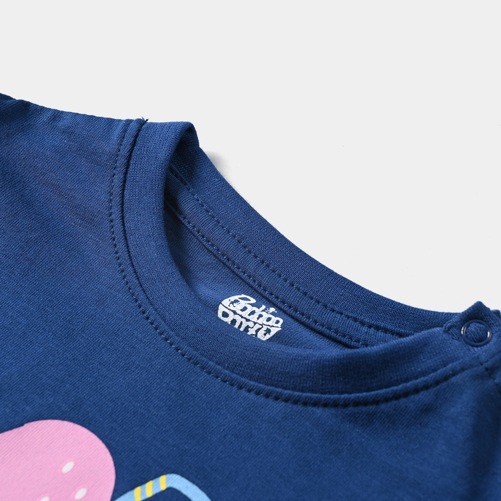 Infant Girls Cotton Jersey T-Shirt Eat The Rainbow-Navy Peony