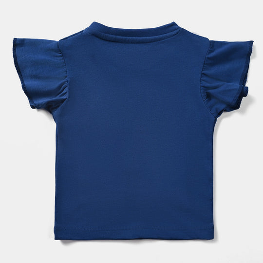 Infant Girls Cotton Jersey T-Shirt Eat The Rainbow-Navy Peony