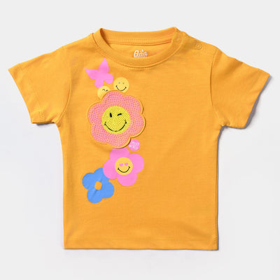 Infant Girls Cotton Jersey T-Shirt Smiley World-Citrus