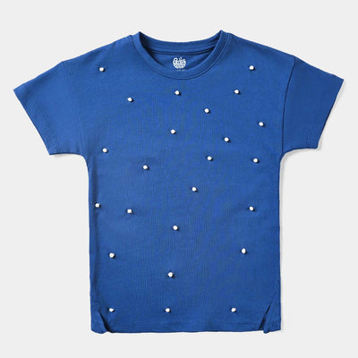 Girls Cotton Jersey T-Shirt H/S Pearls-Navy