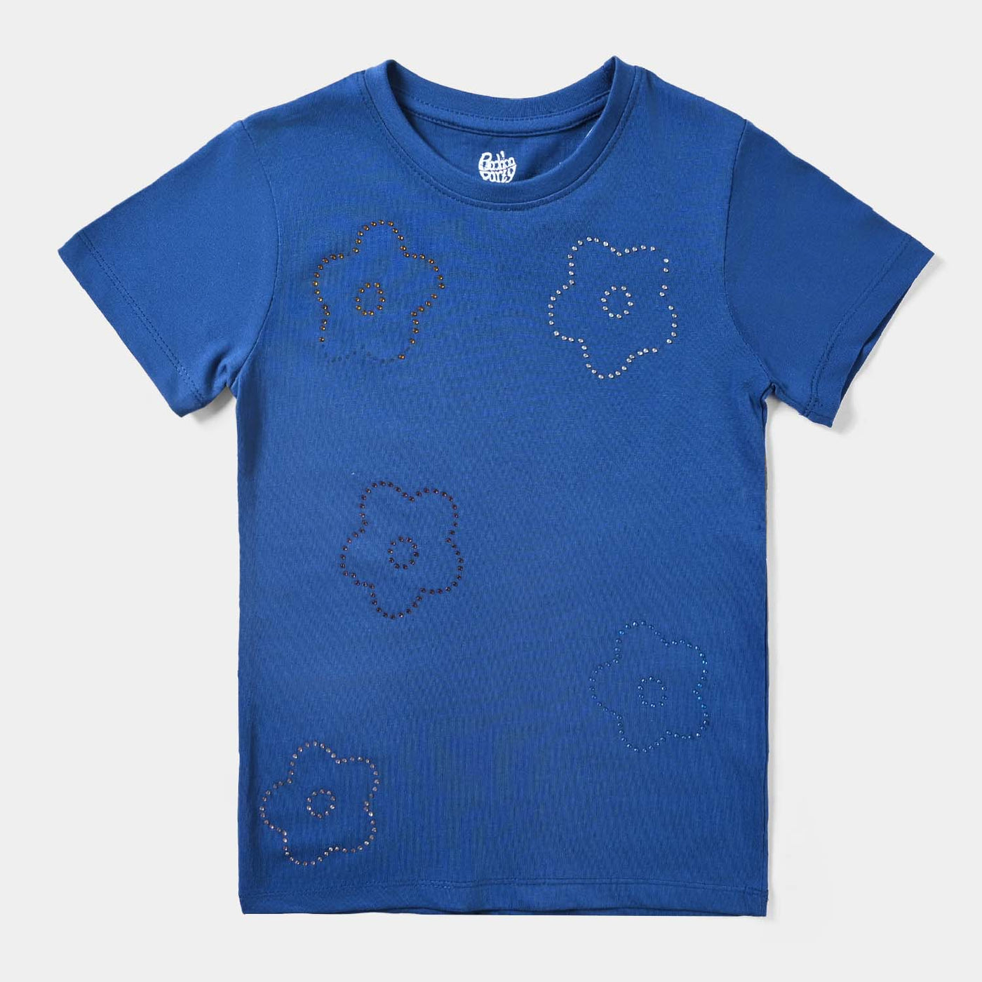 Girls Cotton Jersey T-Shirt H/S Flowers-Navy