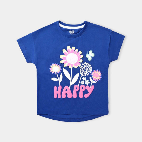 Girls Cotton Jersey T-Shirt H/S Happy-Neon Peony