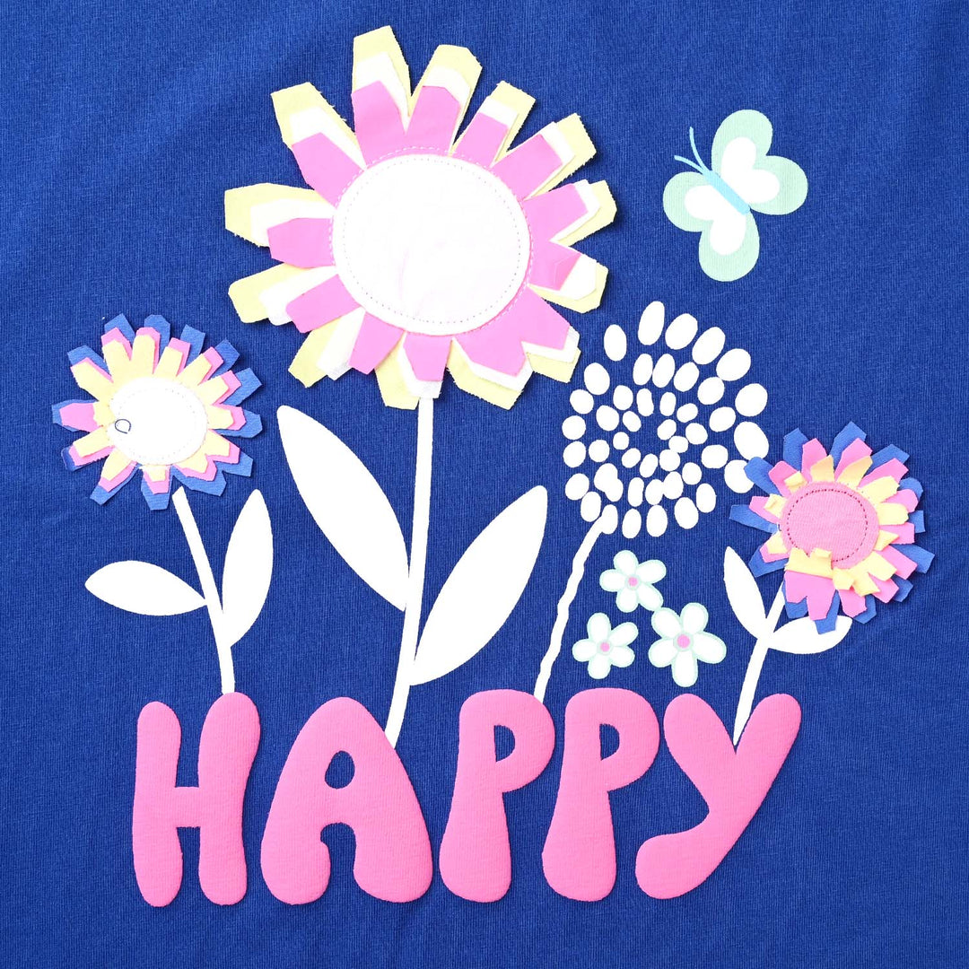 Girls Cotton Jersey T-Shirt H/S Happy-Neon Peony