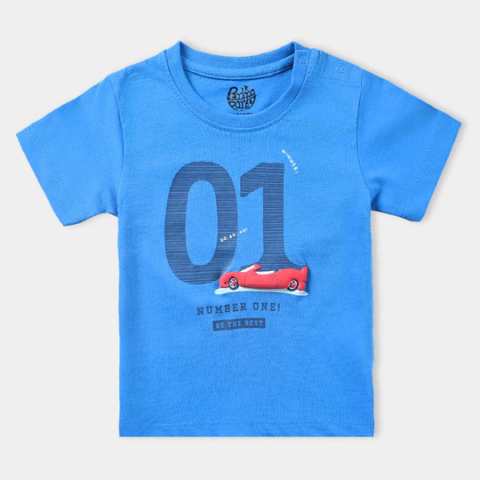 Infant Boys Cotton Jersey Round Neck T-Shirt Number One-B.Blue