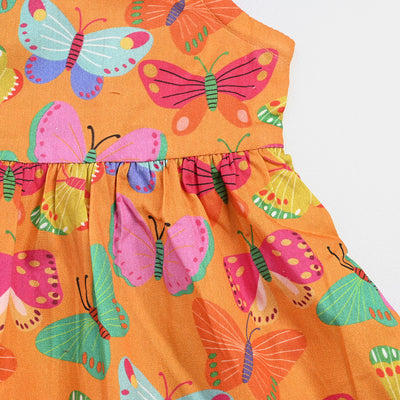 Infant Girls Cotton Butterfly Top W/Cap-ORANGE
