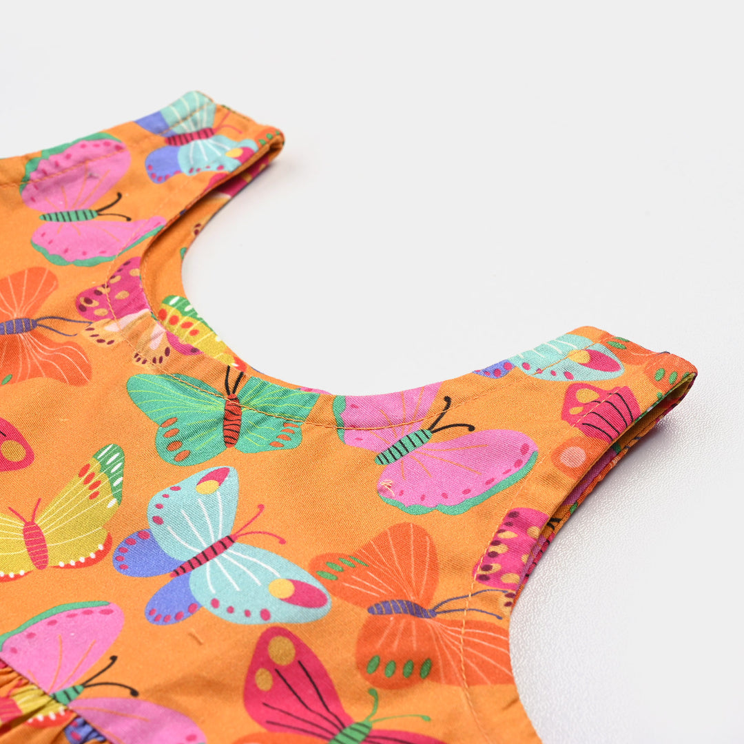 Infant Girls Cotton Butterfly Top W/Cap-ORANGE