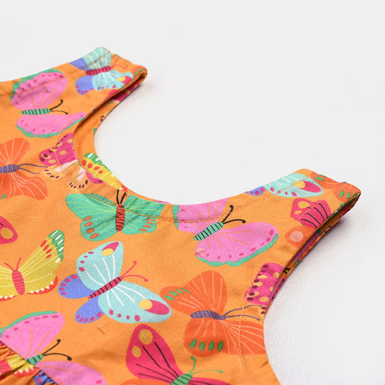 Infant Girls Cotton Butterfly Top W/Cap-ORANGE
