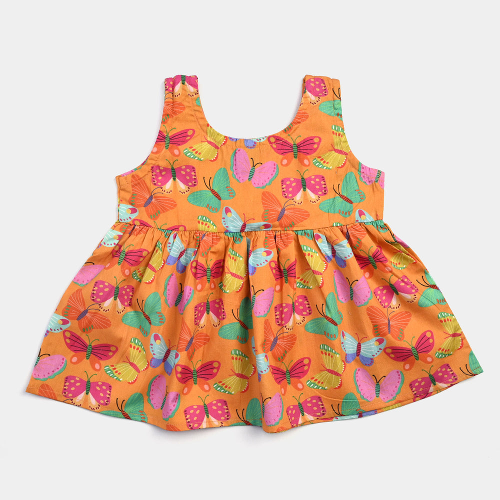 Infant Girls Cotton Butterfly Top W/Cap-ORANGE
