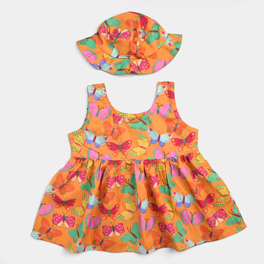 Infant Girls Cotton Butterfly Top W/Cap-ORANGE
