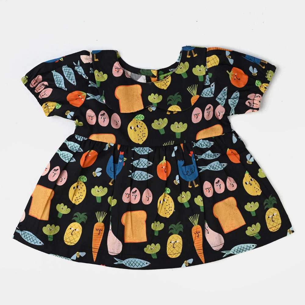 Infant Girls Cotton Printed Fruit Fish 2 PC Suit -BLACK