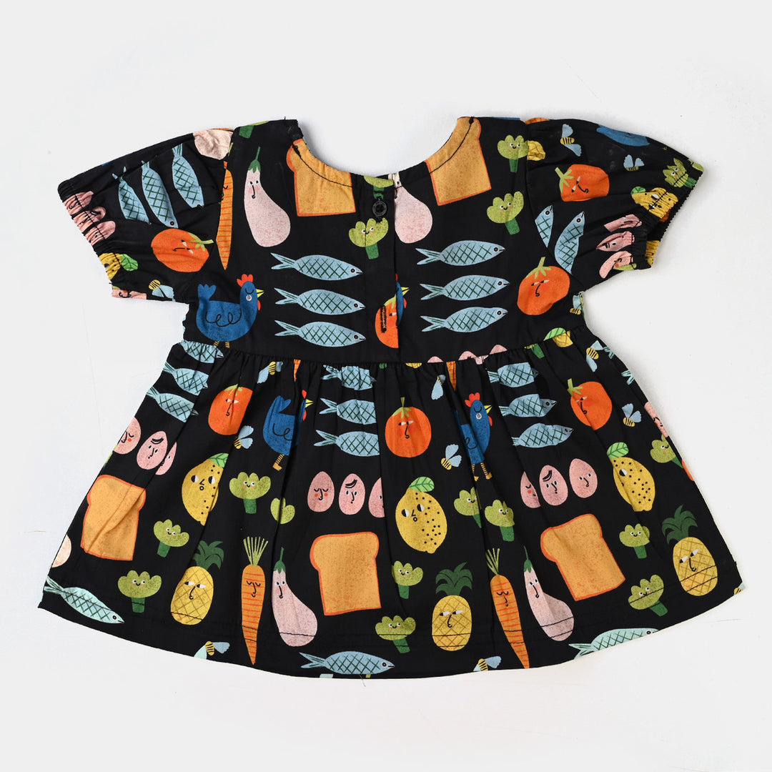 Infant Girls Cotton Printed Fruit Fish 2 PC Suit -BLACK