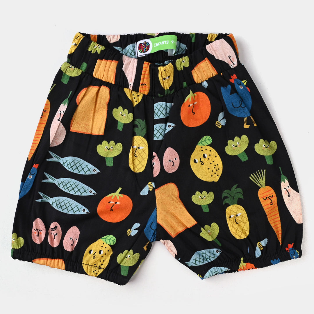 Infant Girls Cotton Printed Fruit Fish 2 PC Suit -BLACK