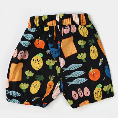 Infant Girls Cotton Printed Fruit Fish 2 PC Suit -BLACK