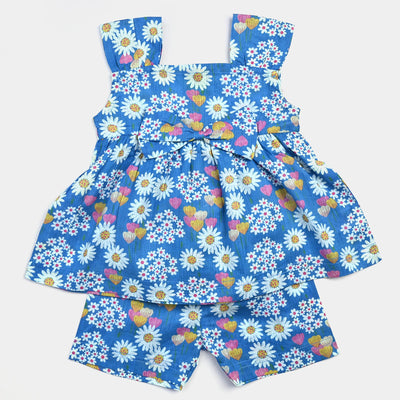 Infant Girls Cotton Floral Flower 2 PC Suit -Blue