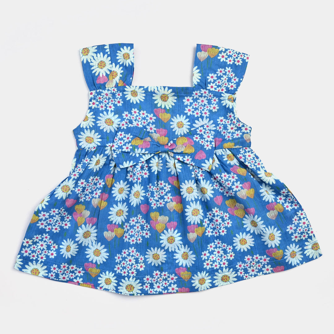 Infant Girls Cotton Floral Flower 2 PC Suit -Blue