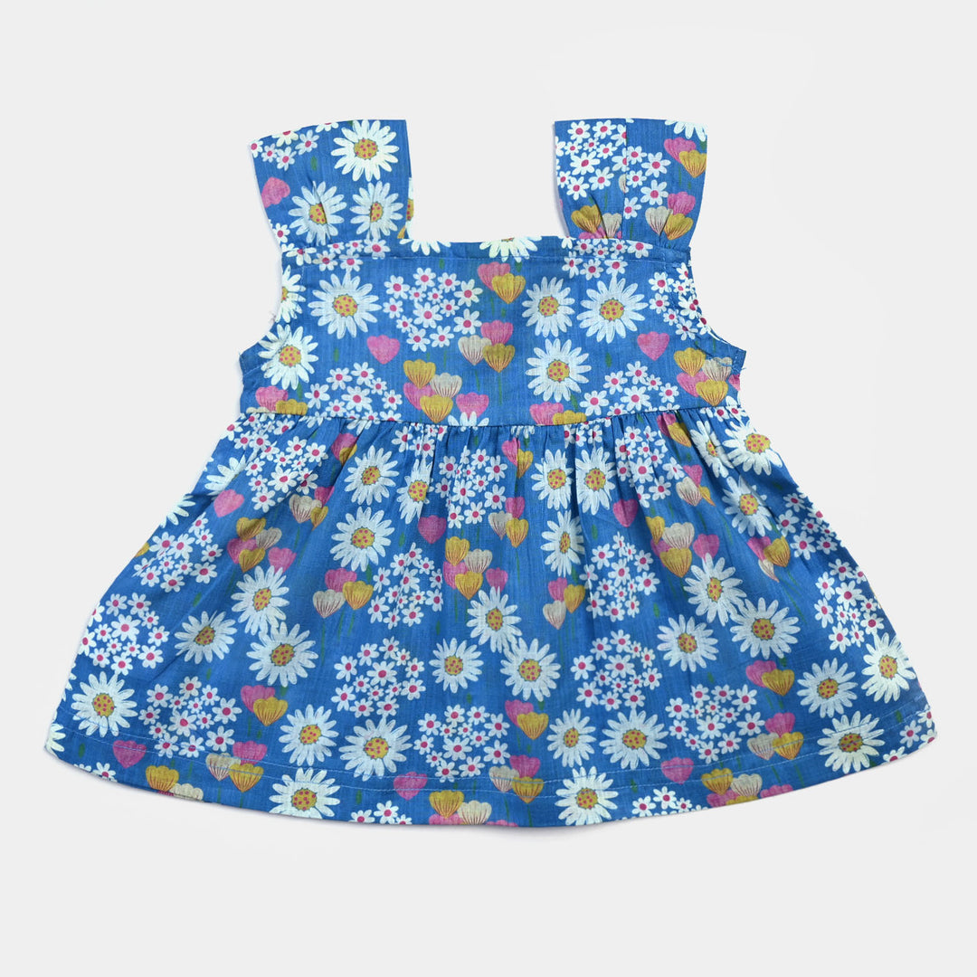 Infant Girls Cotton Floral Flower 2 PC Suit -Blue