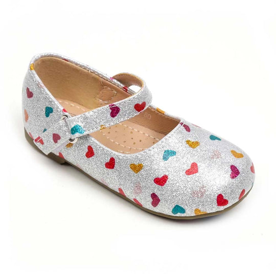 Fancy Glitter Heart Pumps For Girls - Silver