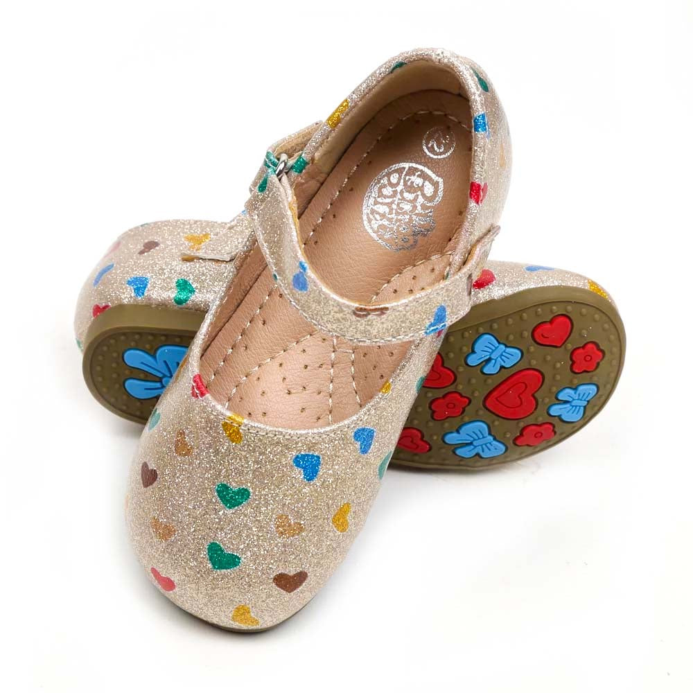 Fancy Glitter Heart Pumps For Girls - Gold