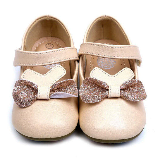 Fancy Glitter Bow Pump For Girls - Beige