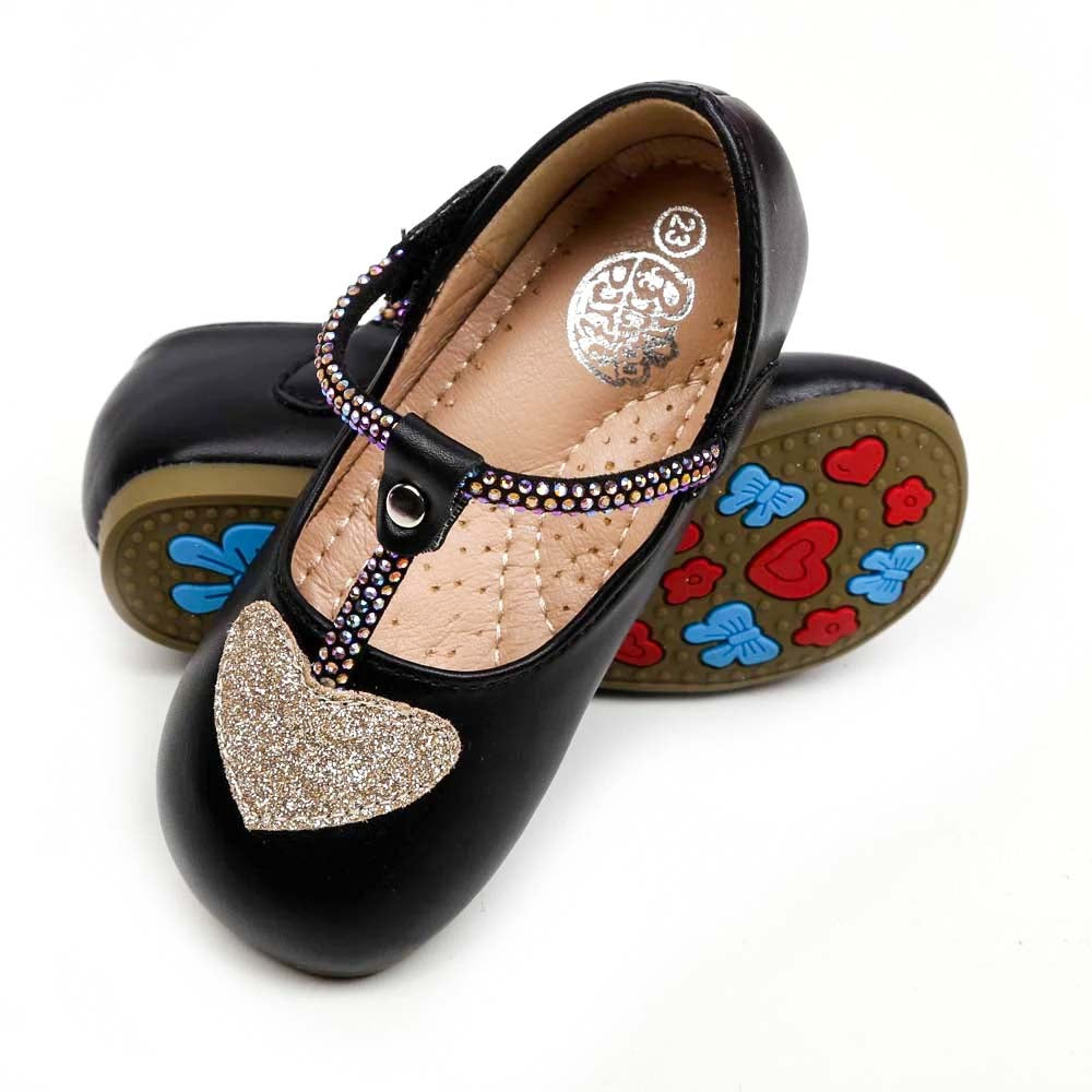 Fancy Glitter Heart Pump For Girls - Black