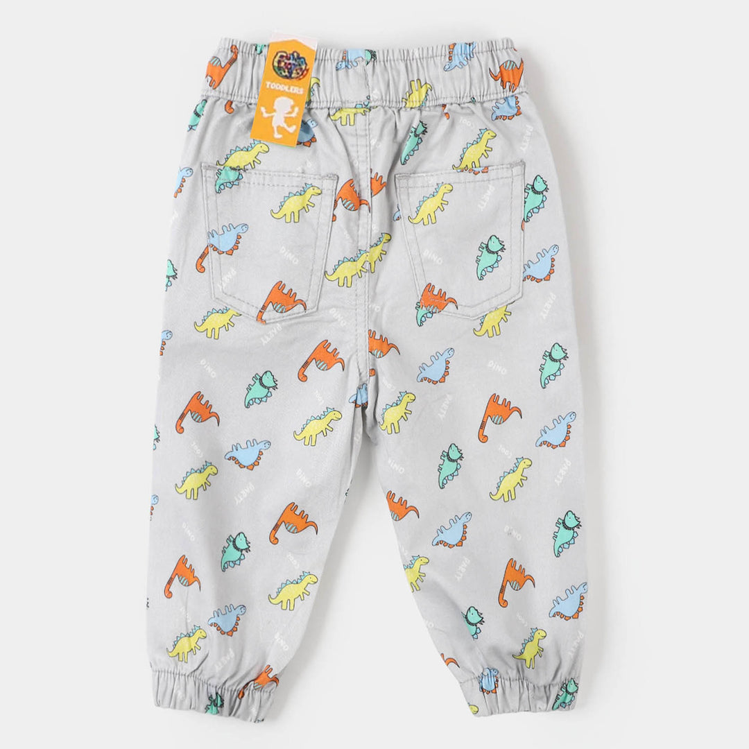 Boys Cotton Pant Print Dino - GREY