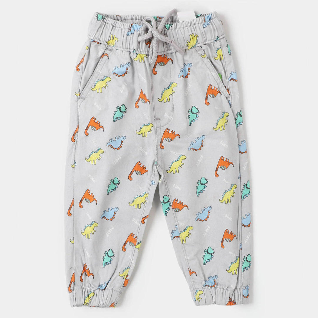 Boys Cotton Pant Print Dino - GREY