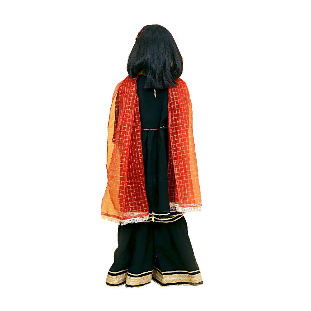 Gota Fancy Gharara 3 PCs Suit For Girls - Black