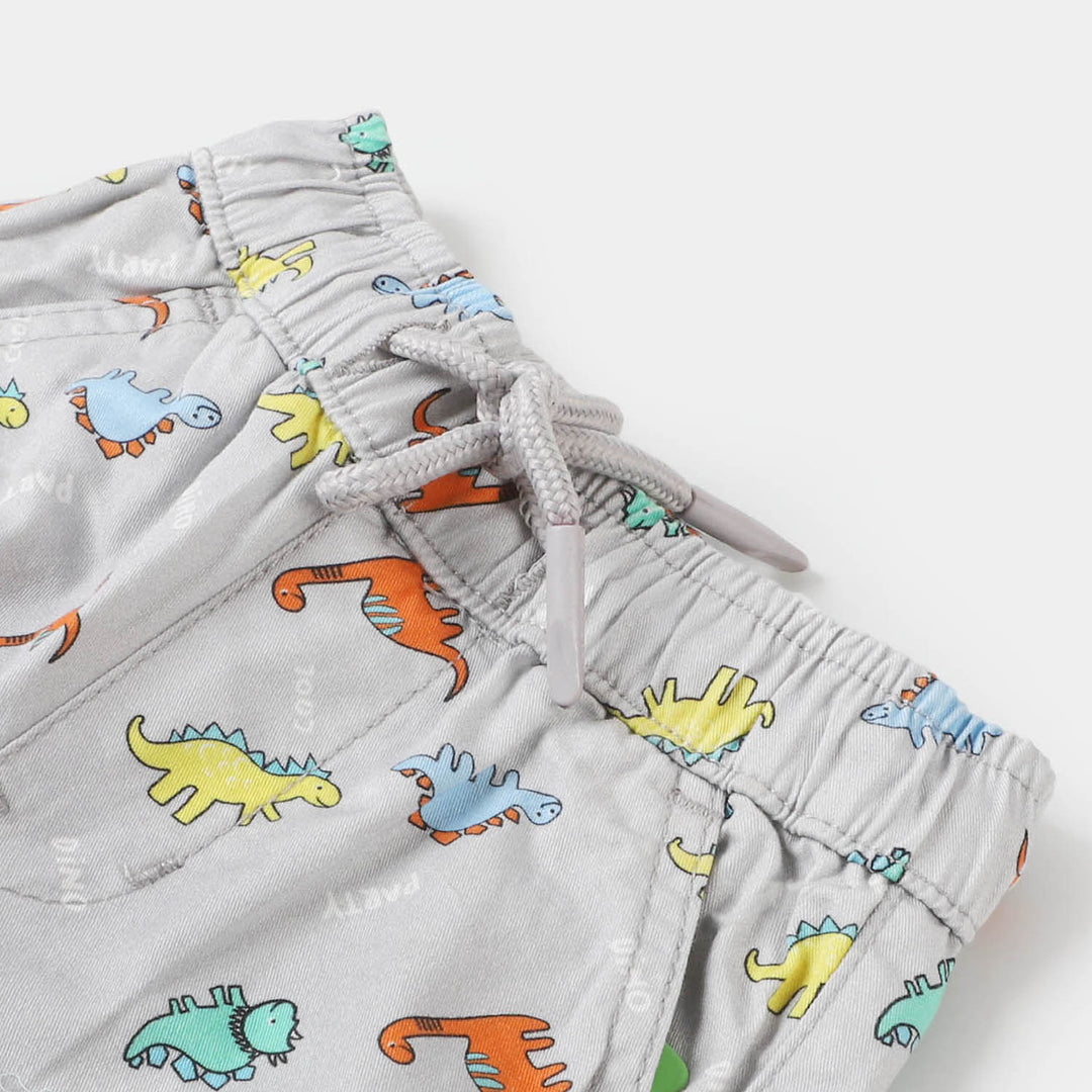 Boys Cotton Pant Print Dino - GREY