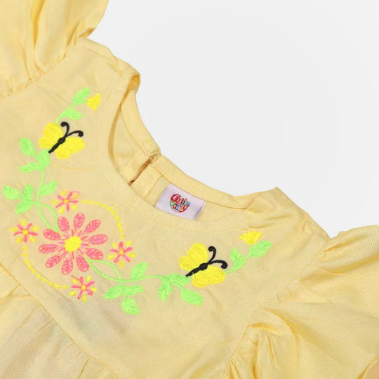 Girls Embroidery Top - Yellow