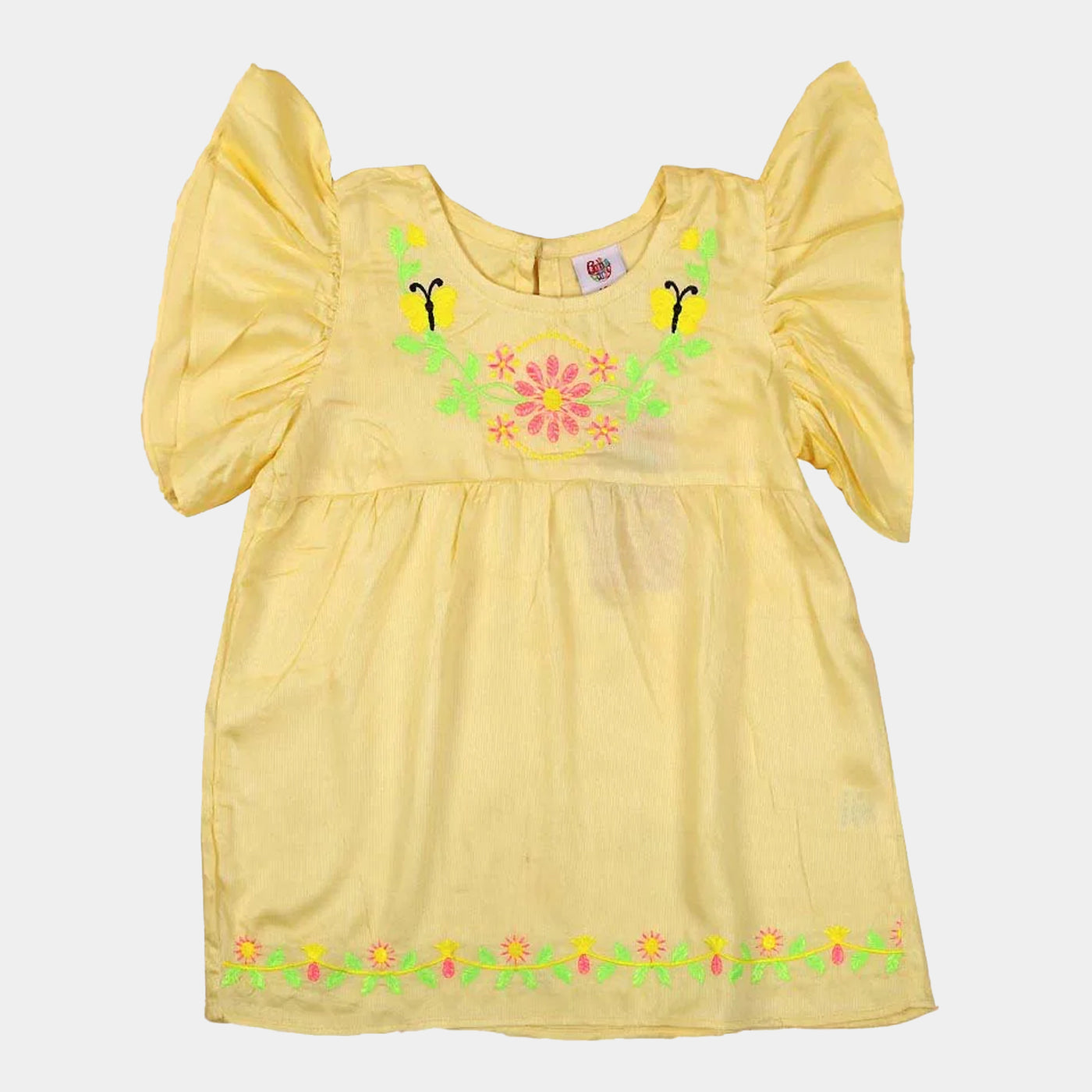 Girls Embroidery Top - Yellow