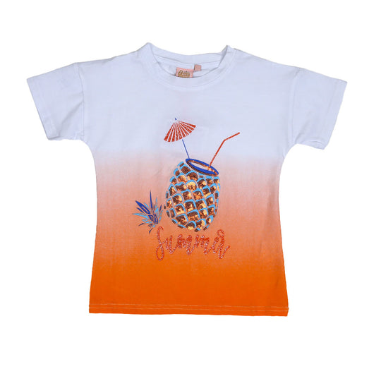 Summer T-Shirt For Girls - White/Orange