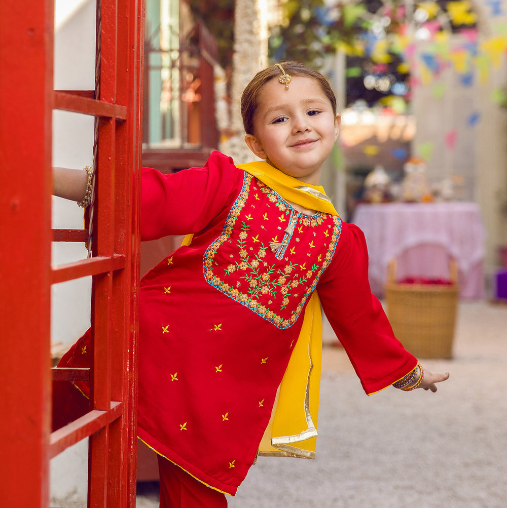 Girls Fancy 3Pcs Suit - Red
