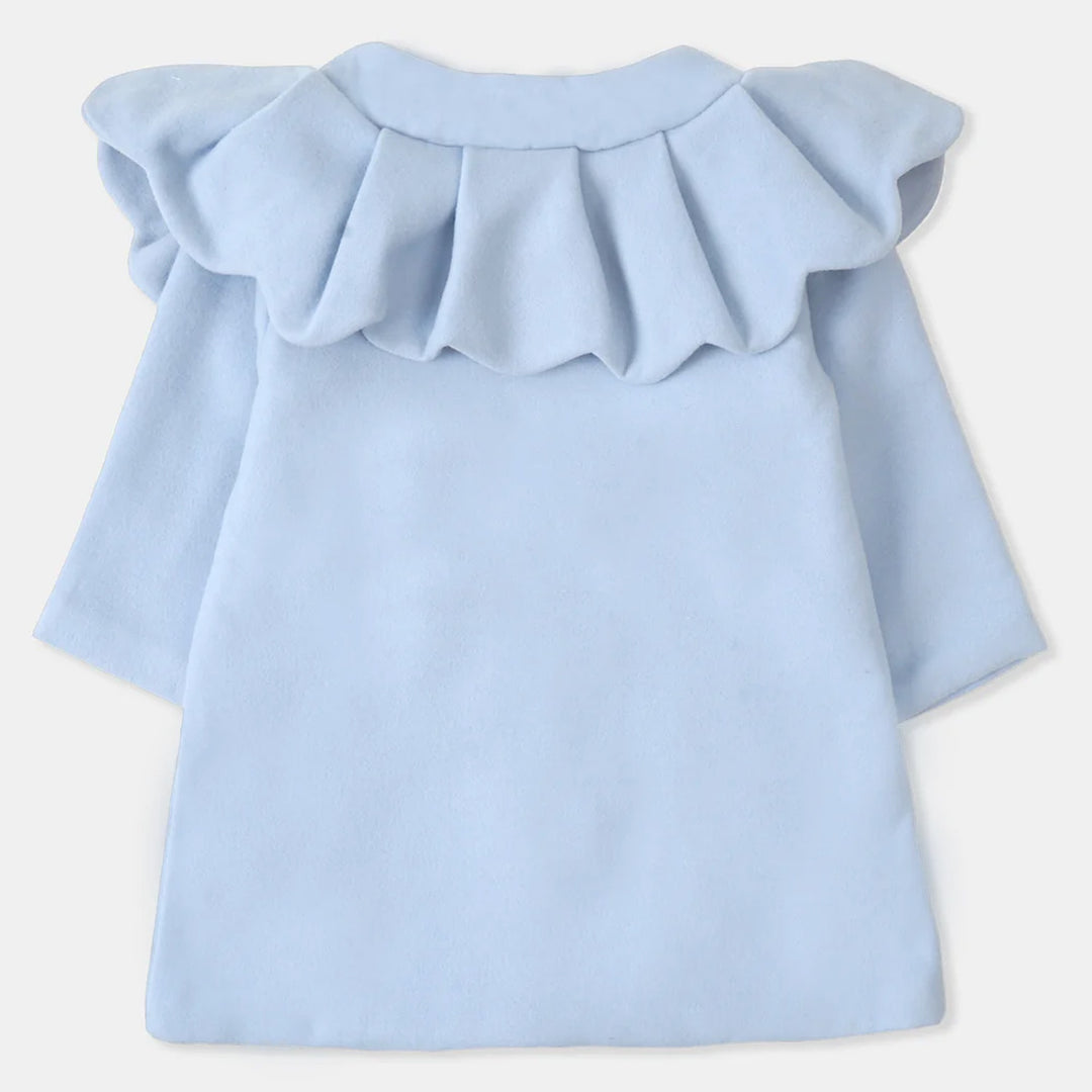 Girls Woolen Trench Coat - SKY BLUE