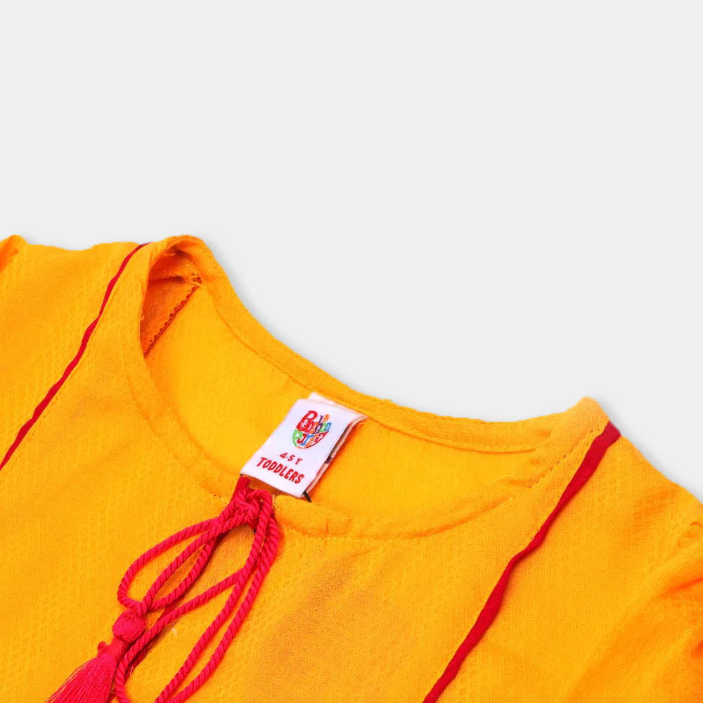 Girls Jacquard Embroidered Kurti - Citrus