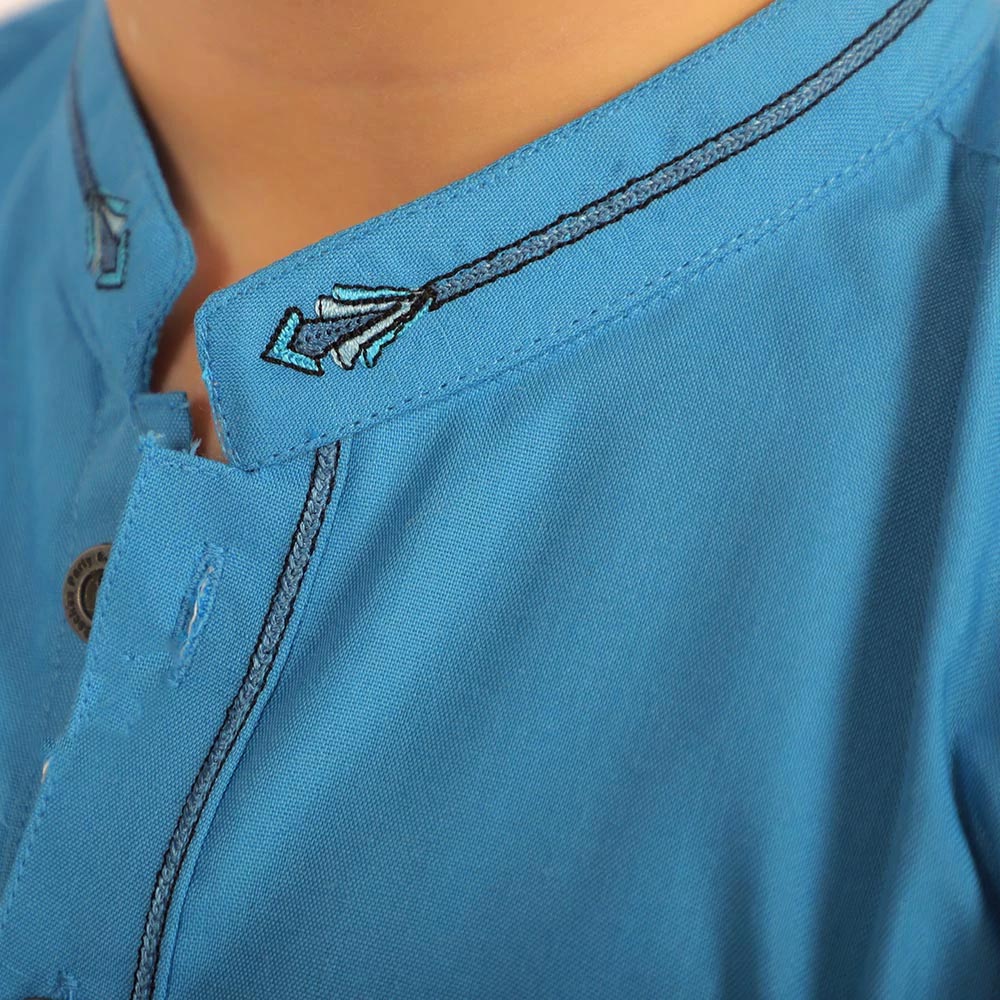 Boys Embroidered Kurta Pajama Suit - Blue
