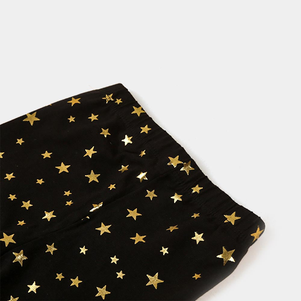 Stars Foil Tights For Girls - Black