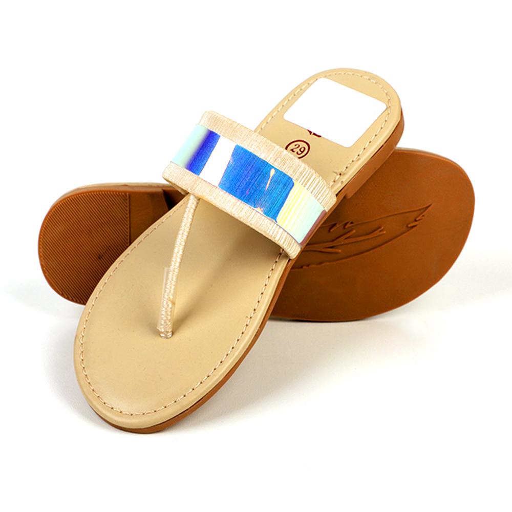 Casual Ethnic Slipper For Girls - Beige