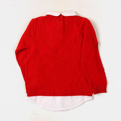 Collar Emb Sweater For Girls - Red