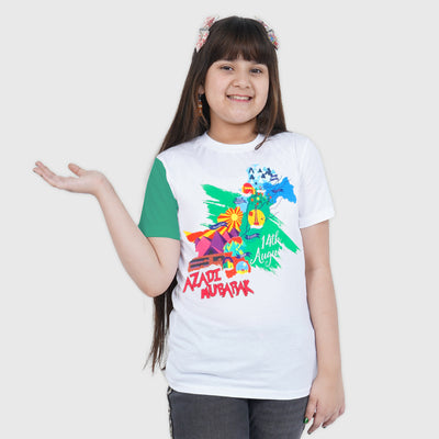 Girls T-Shirt Azadi Mubarak - B.White