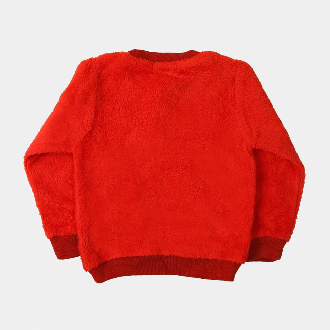 Girls Sweater Sherpa Cap-Red