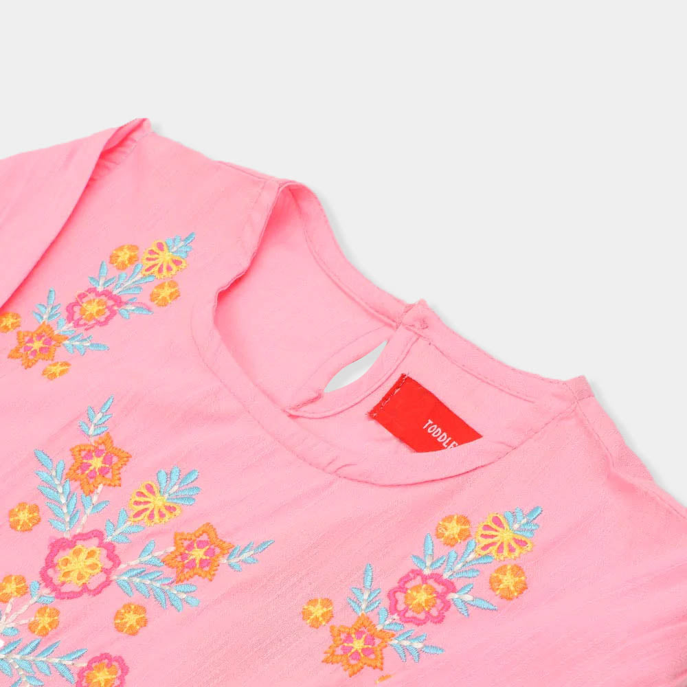 Girls Top Embroidered Org - Pink