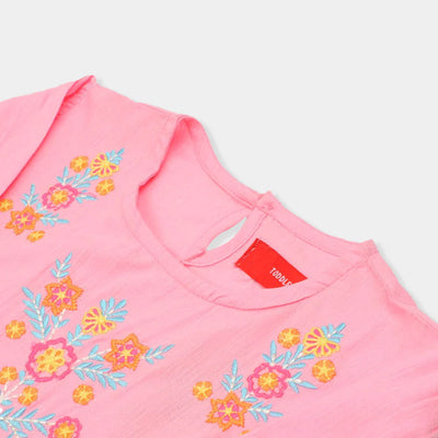 Girls Top Embroidered Org - Pink