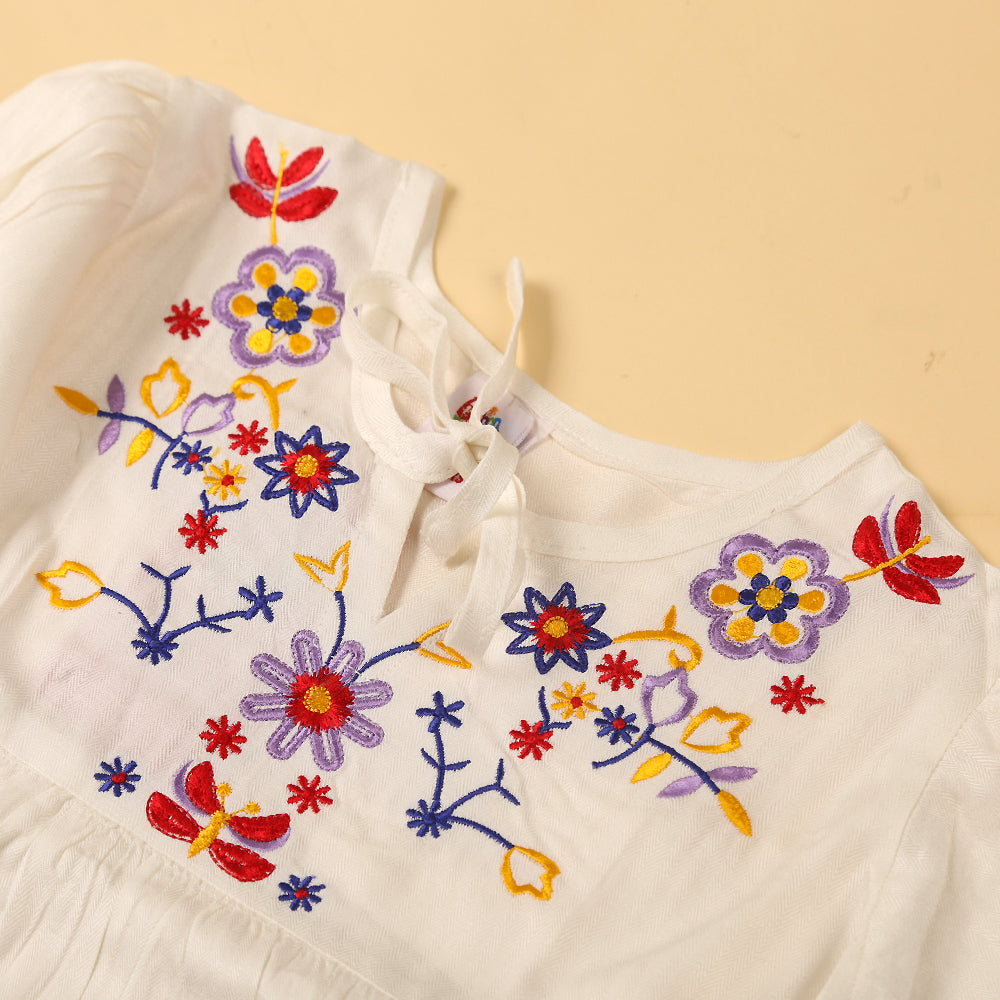 Embroidery Top For Girls - White