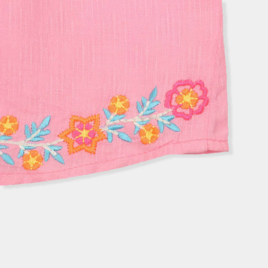 Girls Top Embroidered Org - Pink