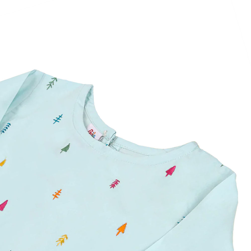 Forest Embroidered Top For Girls - Light Blue