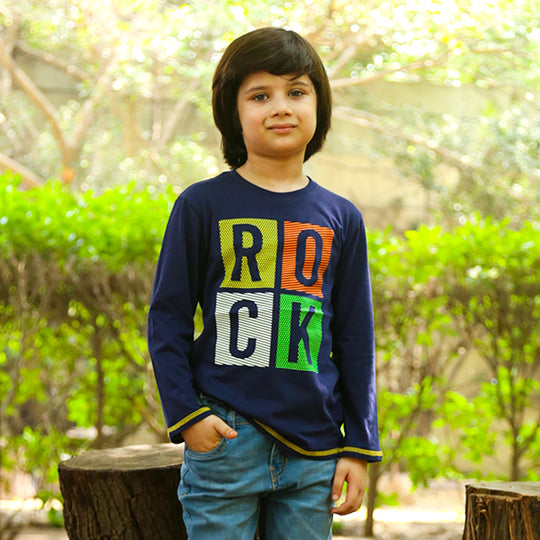 Rock T-Shirt For Boys - Navy